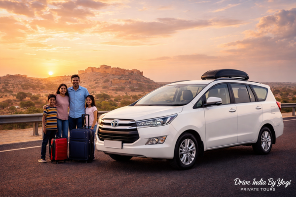 Spacious SUV car with family for comfortable road trip in Rajasthan