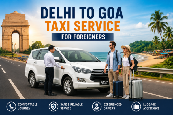 Alt Text: Foreign tourists using Delhi to Goa taxi service
