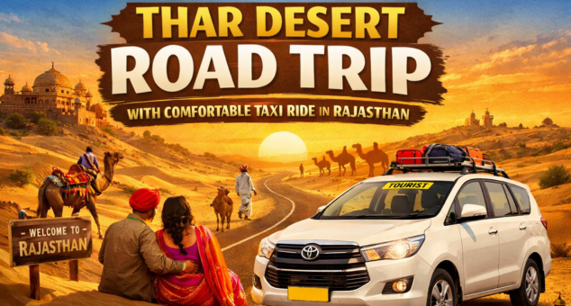 Thar Desert Road Trip with comfortable taxi ride through golden sand dunes of Rajasthan