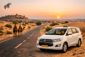 Thar Desert Road Trip in Rajasthan with a comfortable taxi ride across desert landscapes