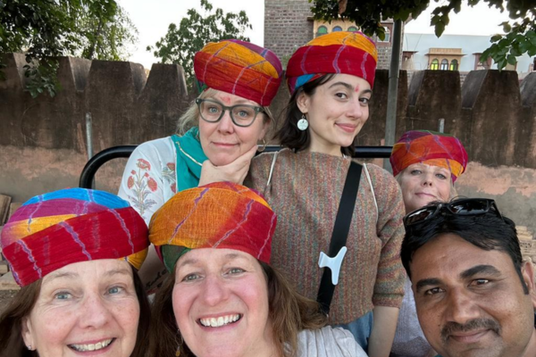 Travelers visiting Bishnoi village near Jodhpur during Rajasthan private driver tour
