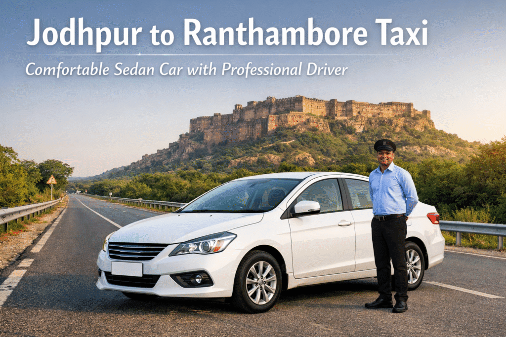 White sedan car for Jodhpur to Ranthambore taxi service