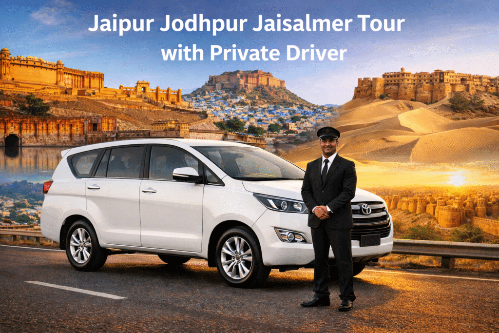 Rajasthan heritage tour covering Jaipur, Jodhpur, and Jaisalmer with private car.