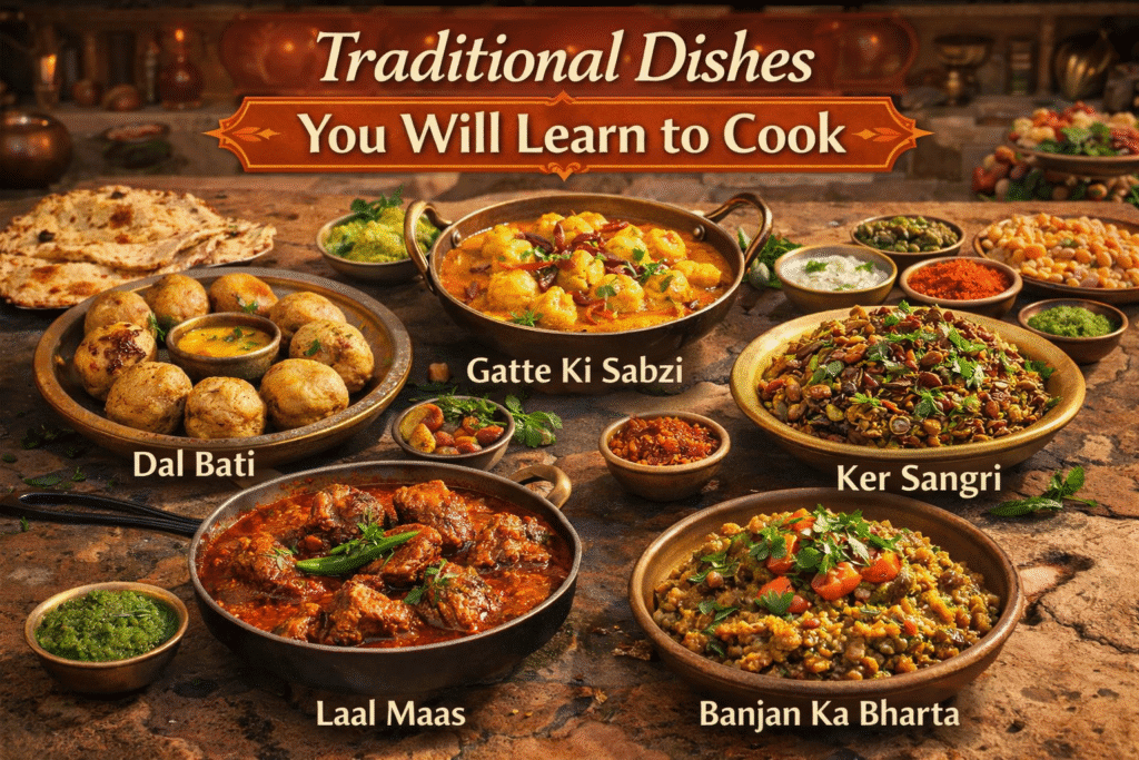 Private Guided Cooking Workshop Experience in Jodhpur where guests learn to cook traditional Rajasthani dishes.