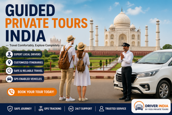 Guided private tours India with driver at Taj Mahal