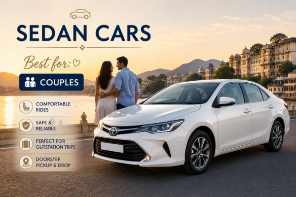White sedan taxi for city and outstation travel