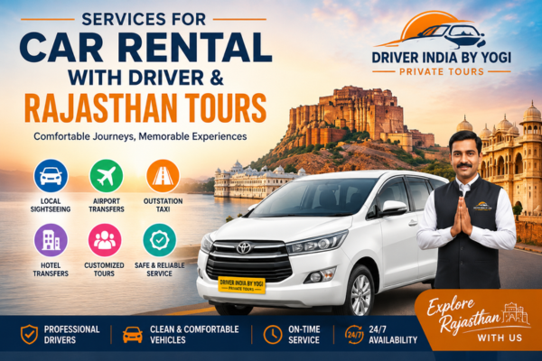 Professional car rental service with driver in Rajasthan.