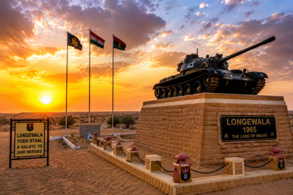 Longewala War Memorial and battle tank in Jaisalmer