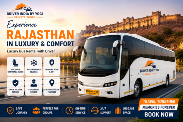 Luxury coach bus rental for group tours and events in Rajasthan.