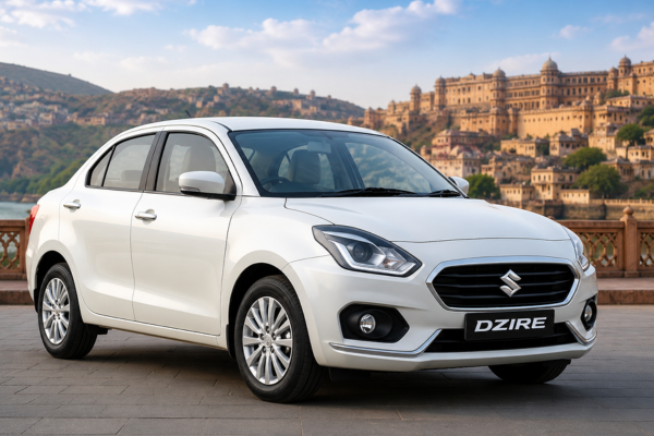 White Sedan Car for Rajasthan Tour