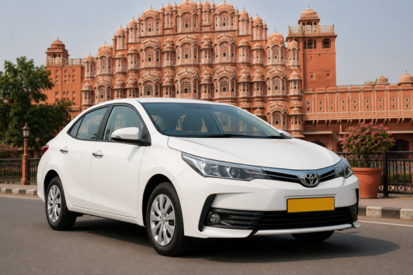 White sedan cab for car hire in Jaipur