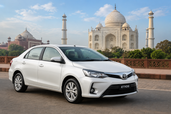 White sedan taxi for Agra sightseeing tour