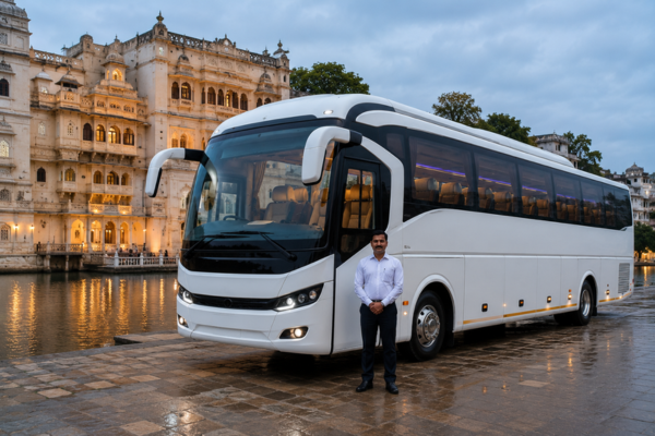 Luxury tourist bus rental with driver for group tours in India