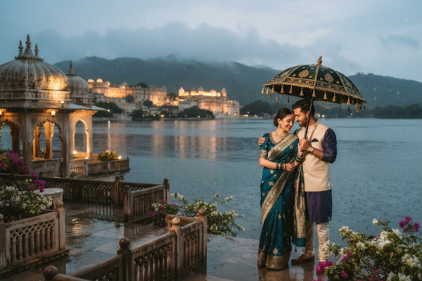 Teej festival celebration near Lake Pichola in Udaipur