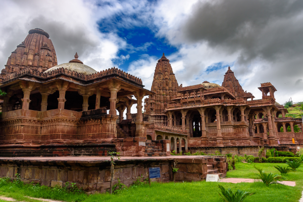 Historic cenotaphs and ancient monuments inside Mandore Garden in Jodhpur, Rajasthan